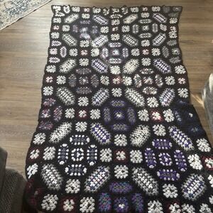 Vintage Granny Square Throw Blanket Afghan Couch Hand‎ Made Crochet 130" X 86"